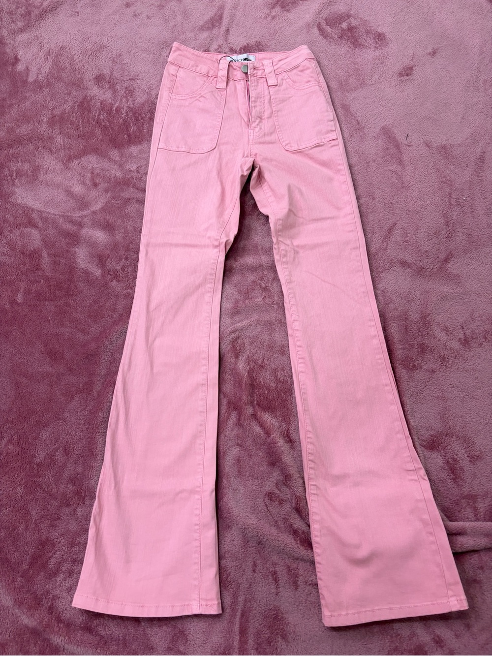 Pink High-Waisted Flared Jeans